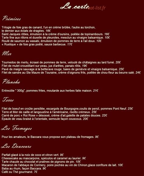 le baccara tours|Carte et Menus 2024 .